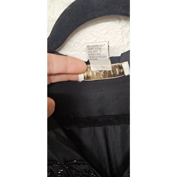 Doncaster Silk Beaded Blouse Womens 8 Black Collared 3/4 Sleeves Career Corpcore - Picture 3 of 9